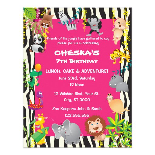 Girl's Safari Theme - Kid's Birthday Party Invites