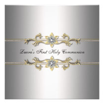 Girls Silver First Holy Communion Invitation invitations