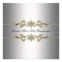 Girls Silver First Holy Communion Invitation