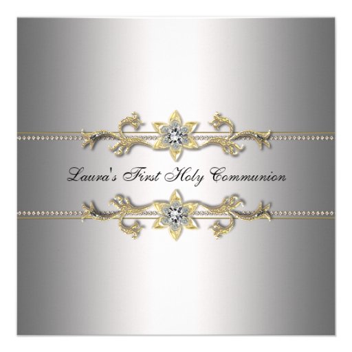 Girls Silver First Holy Communion Invitation