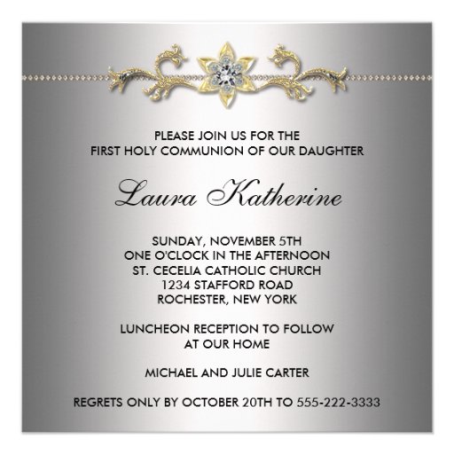 Girls Silver First Holy Communion Invitation
