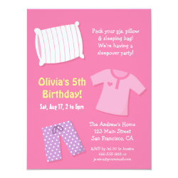 Girls Sleepover Slumber Birthday Party Invitations 4.25" X 5.5" Invitation Card