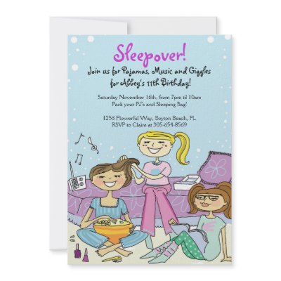 girls sleepover themed birthday party invites