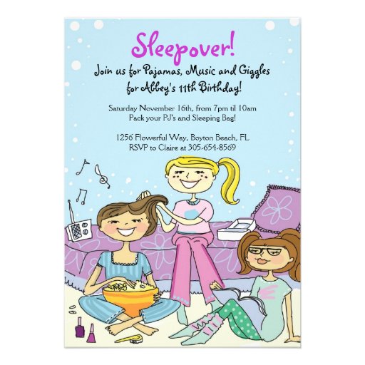 Girls Sleepover Themed Birthday Party Invitations