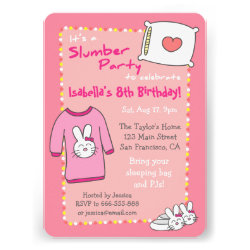 Girls Slumber Birthday Party, Sleepover Pyjama Personalized Announcement