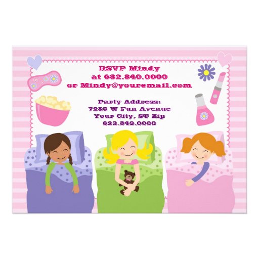 Girls Slumber Party Sleepover Pajama Invitation