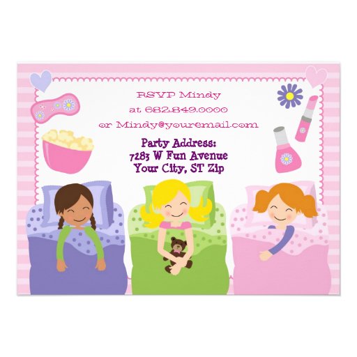 Girls Slumber Party Sleepover Pajama Invitation