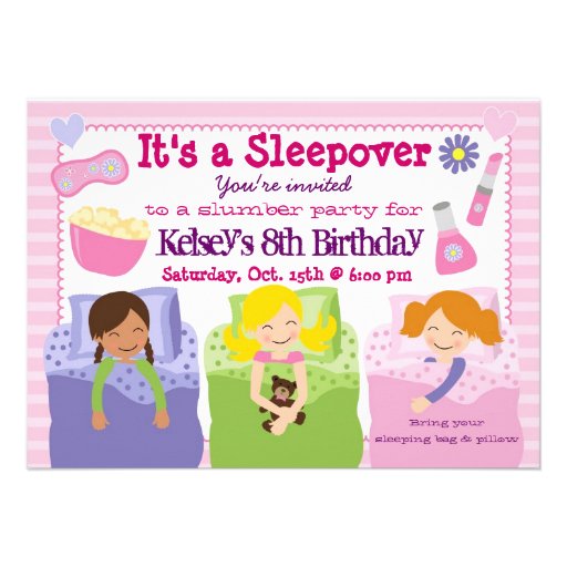 Girls Slumber Party Sleepover Pajama Invitation
