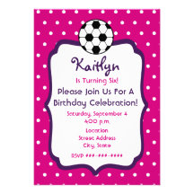 Girls Soccer Birthday Invite- Pink With Purple
