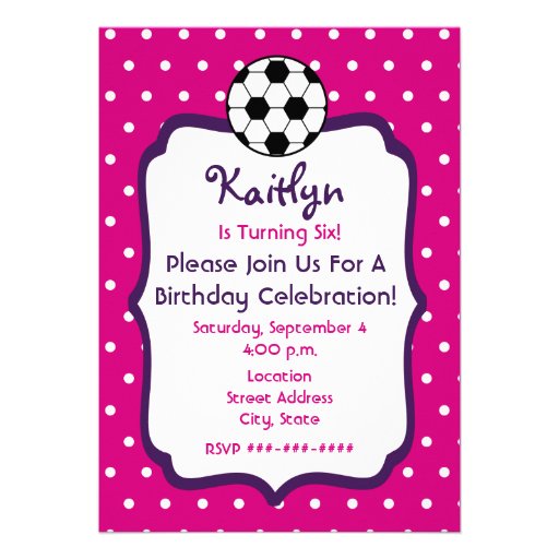 Girls Soccer Birthday Invite- Pink With Purple