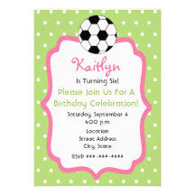 Girl's Soccer Birthday Party Invitation
