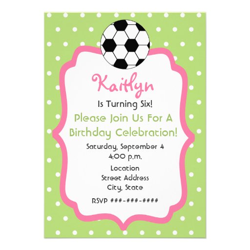 Girl's Soccer Birthday Party Invitation