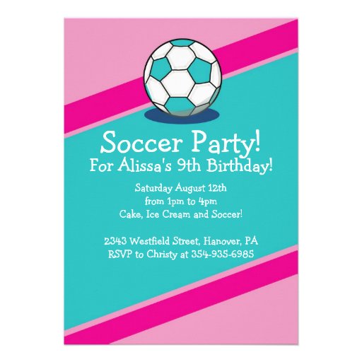 Girls Soccer Themed Birthday Party Invitations (front side)