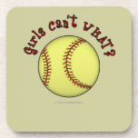 Girls Softball-Red Text Beverage Coasters