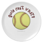 Girls Softball-Red Text Dinner Plate