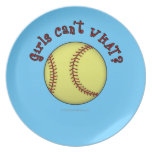 Girls Softball-Red Text Dinner Plate