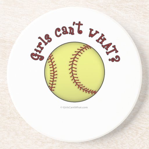 Girls Softball-Red Text Drink Coaster