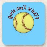 Girls Softball-Red Text Drink Coasters