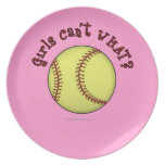 Girls Softball-Red Text Party Plates