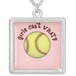 Girls Softball-Red Text Personalized Necklace