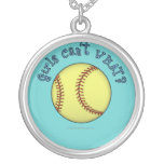 Girls Softball-Sky Blue Text Custom Necklace