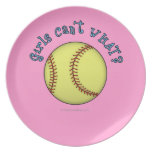 Girls Softball-Sky Blue Text Party Plates