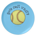 Girls Softball-Sky Blue Text Party Plates