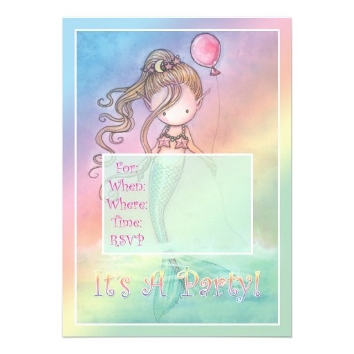 Girls Sweet Mermaid Birthday Party Invitations