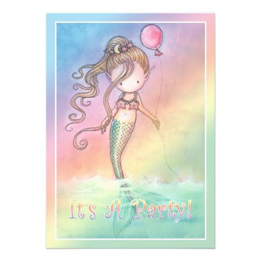 Girls Sweet Mermaid Birthday Party Invitations