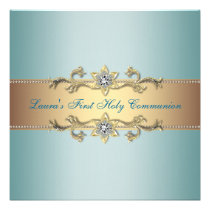 Girls Teal Blue First Communion invitations