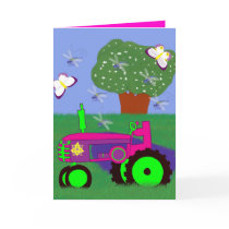 Girls Tractor Greeting Card