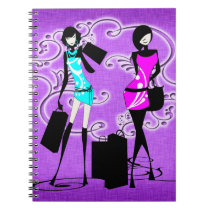 Girls trendy purple models shopping notebooks
