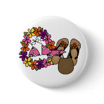 Girls Tropical Flip Flops One Pinback Buttons