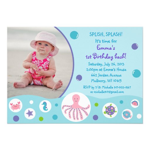Girls Under the Sea Nautical Birthday Invitations (front side)