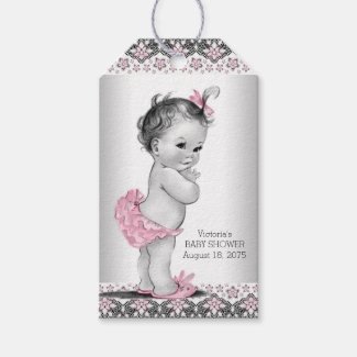 Girls Vintage Pink Black Baby Shower Gift Tags