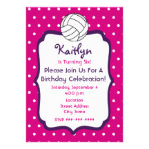 Girls Volleyball Birthday Invite- Pink With Purple