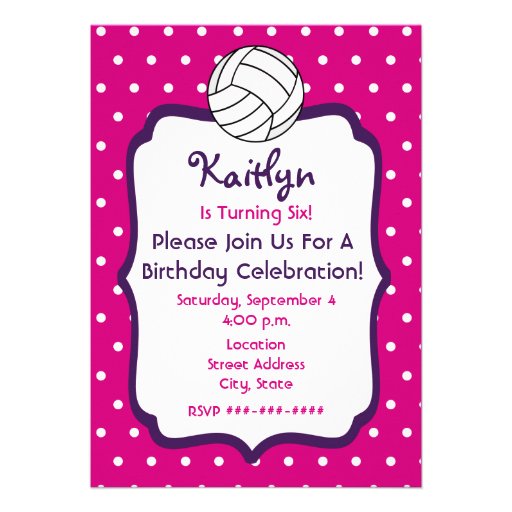 Girls Volleyball Birthday Invite- Pink With Purple