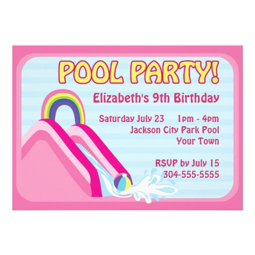 Girls Water Slide Birthday Custom Announcements