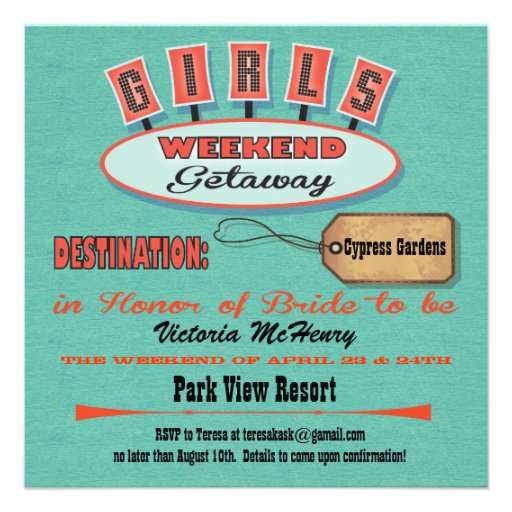 Girls Weekend Getaway Bachelorette Invitations