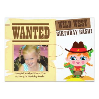 Girls Wild West Western Cowgirl Birthday Invite