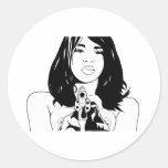 Girls with guns 2 round sticker
