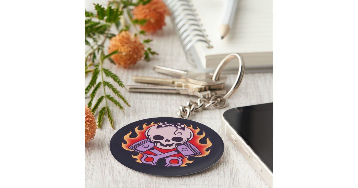 piston art skull keychain
