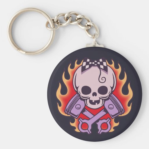 piston art skull keychain
