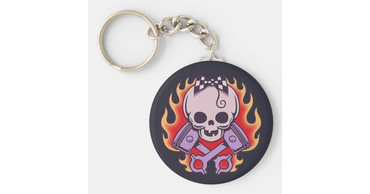 piston art skull keychain