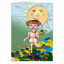 mothers day card, child, girl, sun, happy, innocent, sweet, red hair, ginette, customizable, art, mixed media, original art, Cartão com design gráfico personalizado