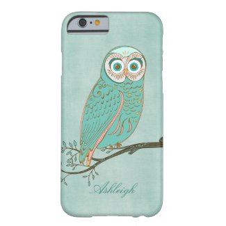 Girly Abstract Modern Teal Green Owl Monogram Barely There iPhone 6 Case
