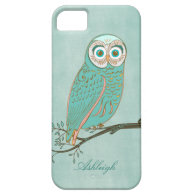 Girly Abstract Modern Teal Green Owl Monogram iPhone 5 Covers