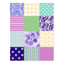 Girly and Fresh Pattern Squares Vector Quilt Postcard