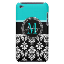 Girly, Aqua, Black Damask. Your Monogram Name Barely There iPod  Cases at Zazzle
