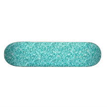 Girly, Aqua Blue Glitter Printed Skate Board Deck